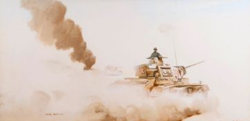 Geoff Hunt (b. 1948) - German Tanks in the Desert, North Africa, 1942  Artwork for the jacket of `