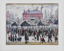 L.S. Lowry (1887-1976) - Market Scene in a Northern Town offset lithograph printed in colours, 1973,