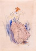 Jacques Villon (1875-1963) - Femme se Coiffant (G.P.E28) etching extensively handcoloured in