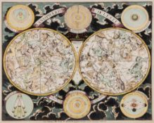 Schenk (Pieter) - Planisphaerium Coeleste double-hemisphere celestial chart, surrounded with six