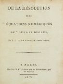 Lagrange (Joseph-Louis) - De la Résolution des Équations Numériques de Tous les Degrés,  first