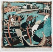 Lill Tschudi (1911-2004) - Schiffe (Not in C.L.T.) linocut printed in colours, 1951, signed, titled