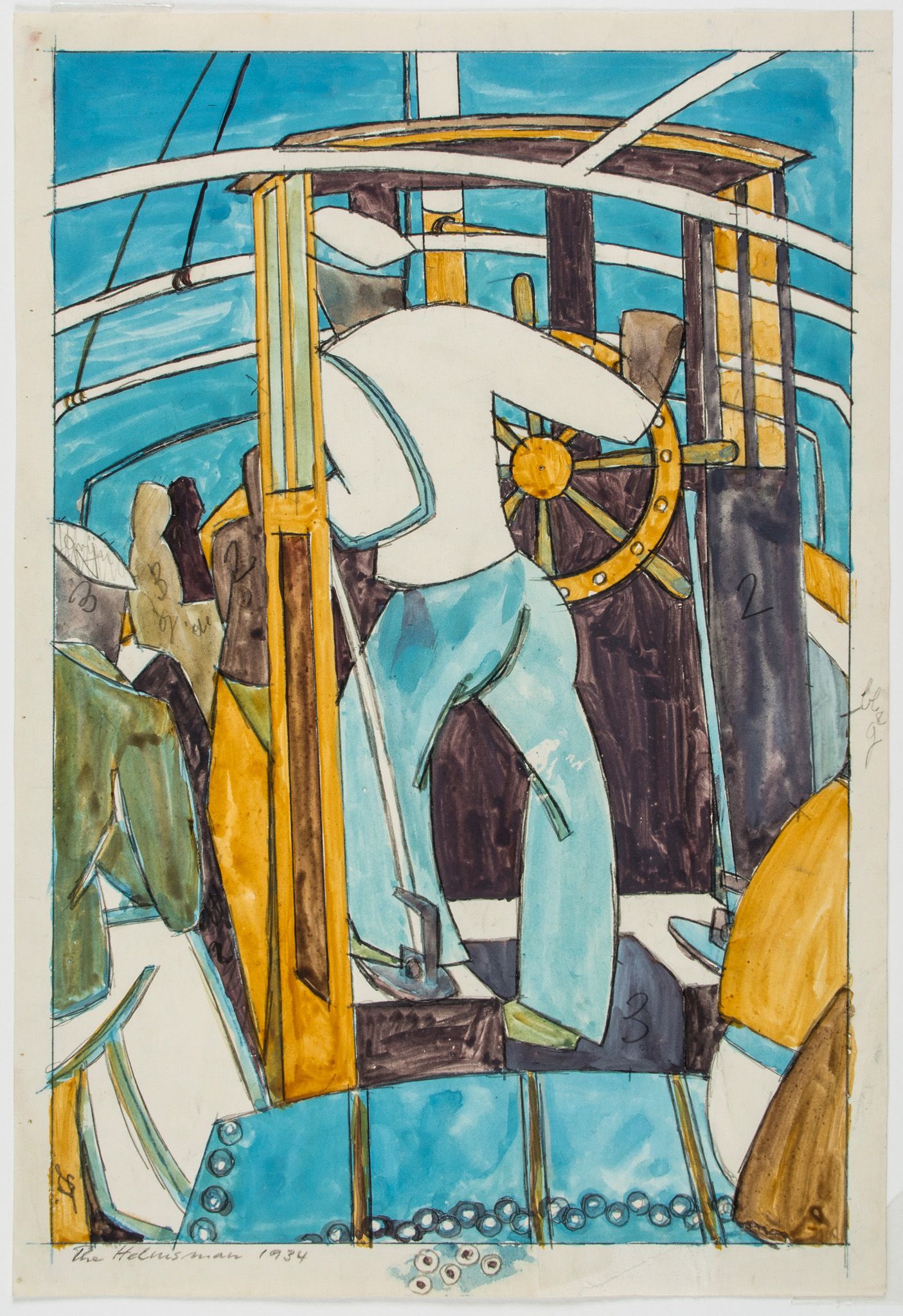 Lill Tschudi (1911-2004) - The Helmsman (See. C.L.T.39) gouache and graphite with a reversed