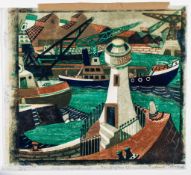 Lill Tschudi (1911-2004) - Harbor (Not in C.L.T.) linocut printed in colours, 1952, signed, titled