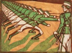 Lill Tschudi (1911-2004) - Sword Drill (C.L.T.5) linocut printed in colours, 1930, signed, and