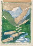 Lill Tschudi (1911-2004) - Mountain Valley (C.L.T.21) the linocut printed in colours, 1931, signed