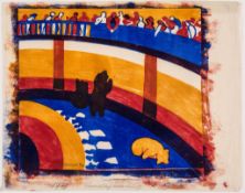 Lill Tschudi (1911-2004) - Sunday Morning (Or Bear-pit) (C.L.T.12) linocut printed in colours,