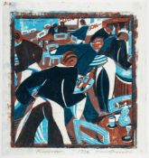 Lill Tschudi (1911-2004) - Waiters (Not in C.L.T.) linocut printed in colours, 1936, signed,