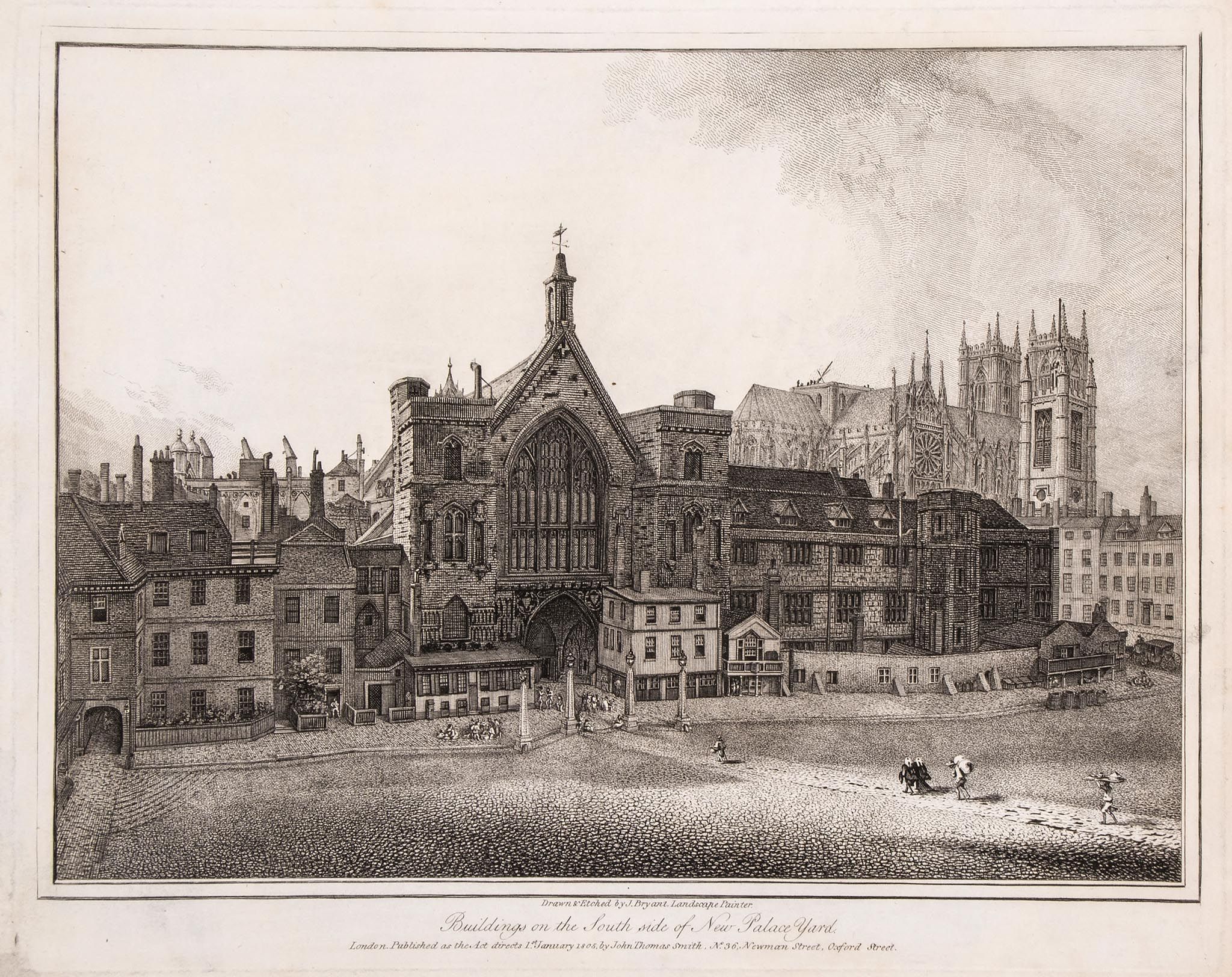 A mixed group of prints of London, including a few relating to the old palace of Westminster and