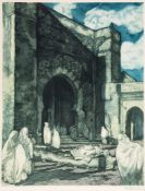 Lobel-Riche (Almery) - Rabat, Les Oudaïas, the entrance to the Kasbah,   aquatint printed in