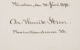 Autograph calling card signed, 63 x 101mm., Munich, 30th June 1890.  (Henrik,  playwright, theatre