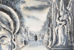Le Cain (Errol) - Walking through the cemetry,  original pen, ink and watercolour drawing, signed