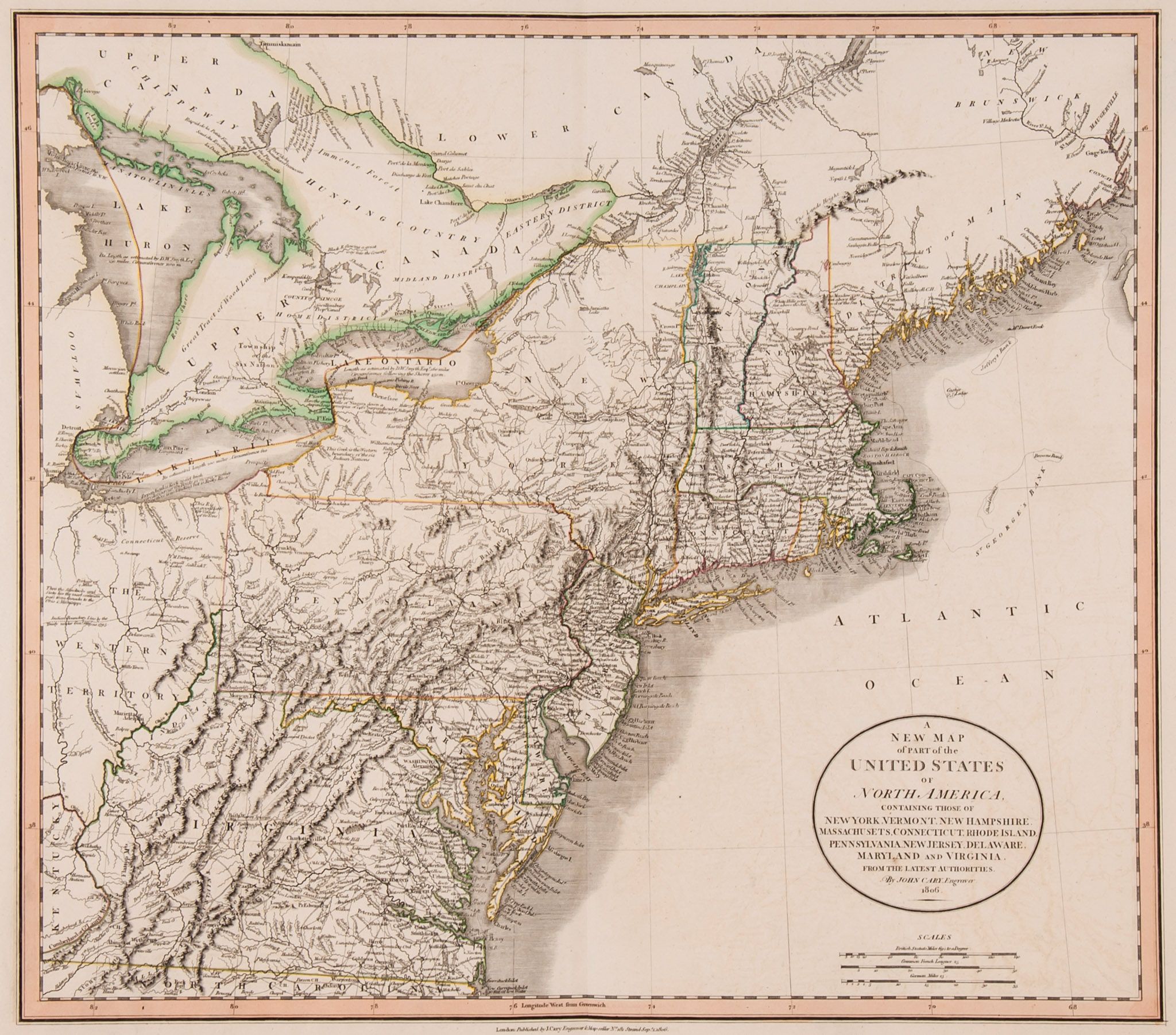 Cary (John) - A New Map of Part of the United States of North America, from New Brunswick to North