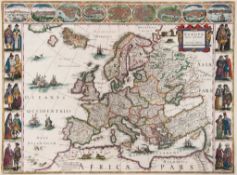 Europe.- Blaeu (Willem) - Europa recens descripta, 9 panels of city views and plans above, and 5