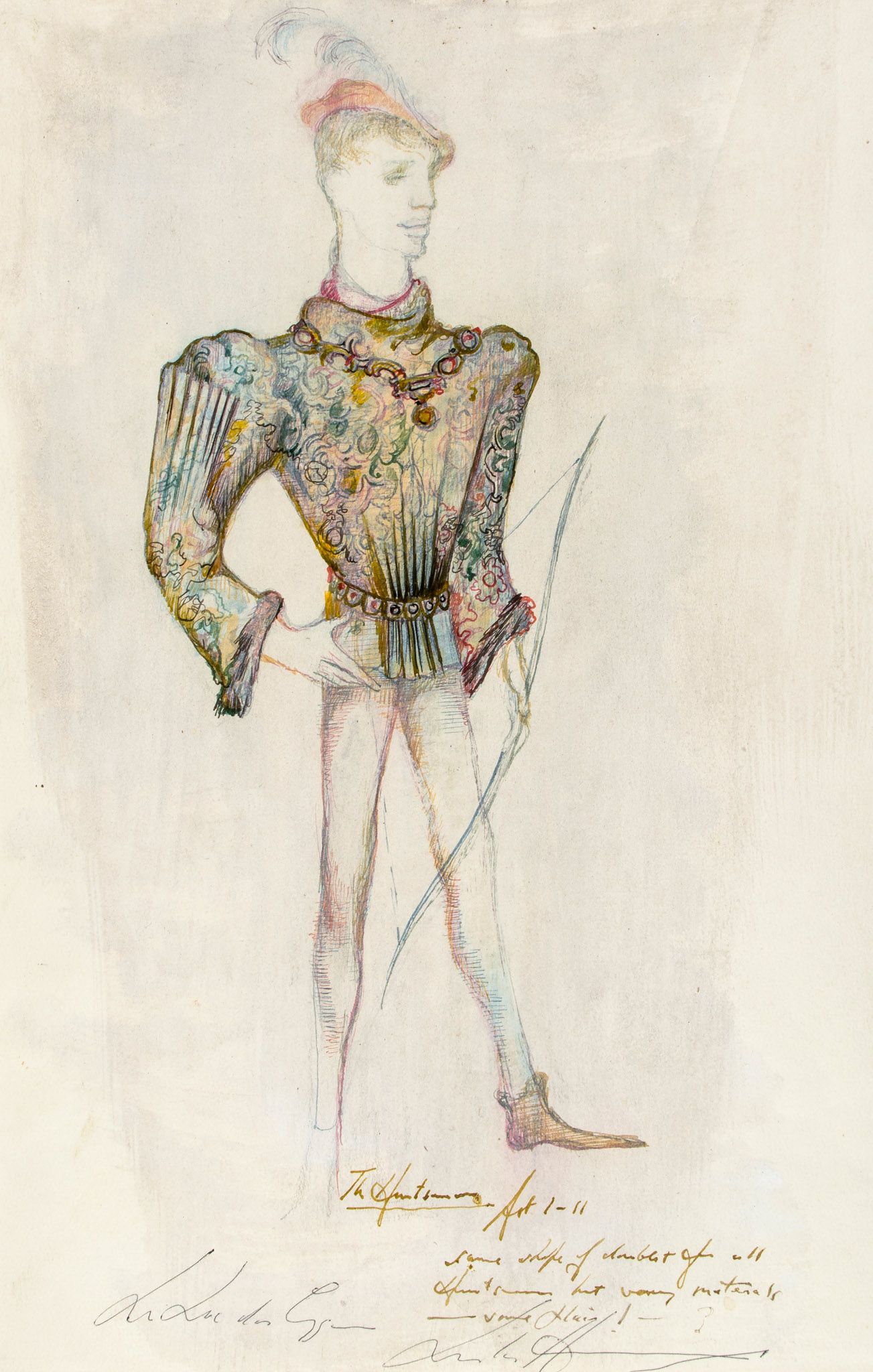 Hurry (Leslie) - Costume design for the huntsman in ""Le Lac du Cygne"",  crayon and watercolour,