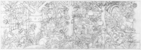 Anderson (Wayne) - The Enchanted Forest, two panormaic scenes in pencil with dragons and other