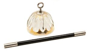 Victorian Spirit Ball and Wand, the moulded glass bell with gilt decoration, fitted at top with