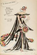 Huber (Rowena) - Two large ink and watercolour costume designs, one for the wedding gown in  The