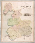 Teasdale (Henry) - Map of Lancaster,  engraved map, hand-coloured, 1150mm x 1620mm., dissected,