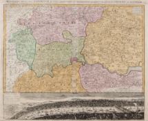 Homann (Heirs of) - Regionis quae est circa Londinum, map of the environs of London above,