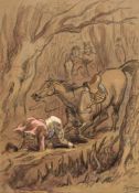 Phiz [Browne (Hablot Knight)] - Original fox hunting scenes,  in the usual humorous style of Phiz,