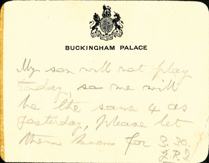ANS A 9.4 x 12cm note on black bordered Buckingham Palace headed card with... ANS A 9.4 x 12cm