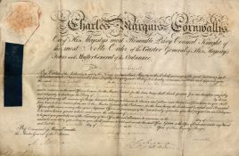 NS A 42.2 x 27.2cm single page document on headed "Charles Marquis Cornwallis NS A 42.2 x 27.2cm