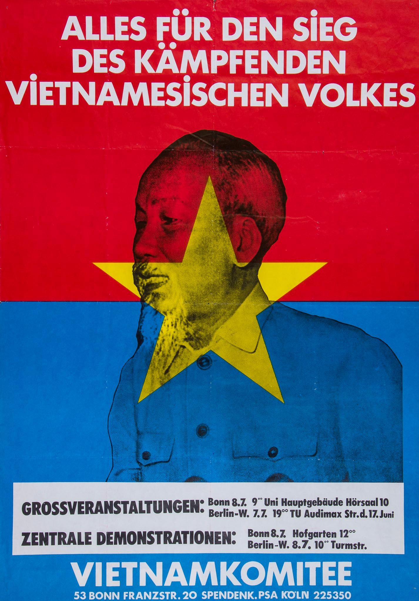 MEM A 68 x 49cm colour West German poster featuring a photomontage of Ho Chi... MEM A 68 x 49cm