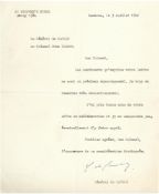 TLS A typed letter, in French, to Colonel John Leader, from St TLS A typed letter, in French, to