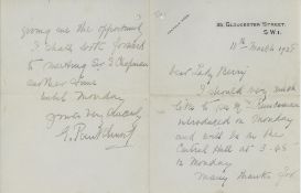 ALS A 16 x 12.7cm letter from Emmeline Pankhurst on headed "35 ALS A 16 x 12.7cm letter from