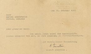 TLS A 14.8 x 20.8cm typed letter to Marcel Schonteich, in German TLS A 14.8 x 20.8cm typed letter to