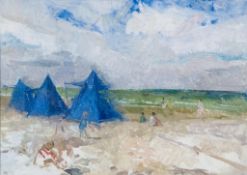 Peter Greenham (1909-1979) - Beach Scene oil on board, signed with the initials PG in pencil at