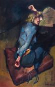 Robert Lenkiewicz (1941-2002) - Mary on Brown Cushion oil on canvas, executed circa 1981, signed