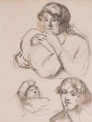 Maximilien Luce (1858-1941) - Mere et Enfant pencil and watercolour on paper, signed at lower left