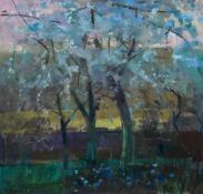 Fred Cuming (b. 1930) - Cherry Trees - Spring oil on board, signed at lower left 36 x 36 in., 91.5 x