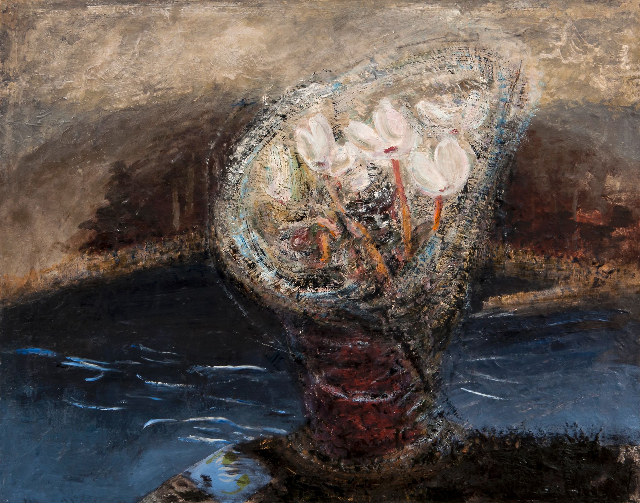 Winifred Nicholson (1893-1981) - Still Life with Cyclamen (recto); Paris Lights (verso) oil on board