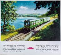 Barber - Diesel Trains, Bassenthwaite Lake, Keswick, Cumberland. British Railways. Poster  offset