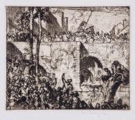 Brangwyn (Frank, 1867-1956) - Procession on a bridge,  etching, signed in pencil lower right, on