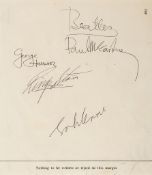 autographs of all four members of The Beatles, on a sheet of paper autographs of all four members of