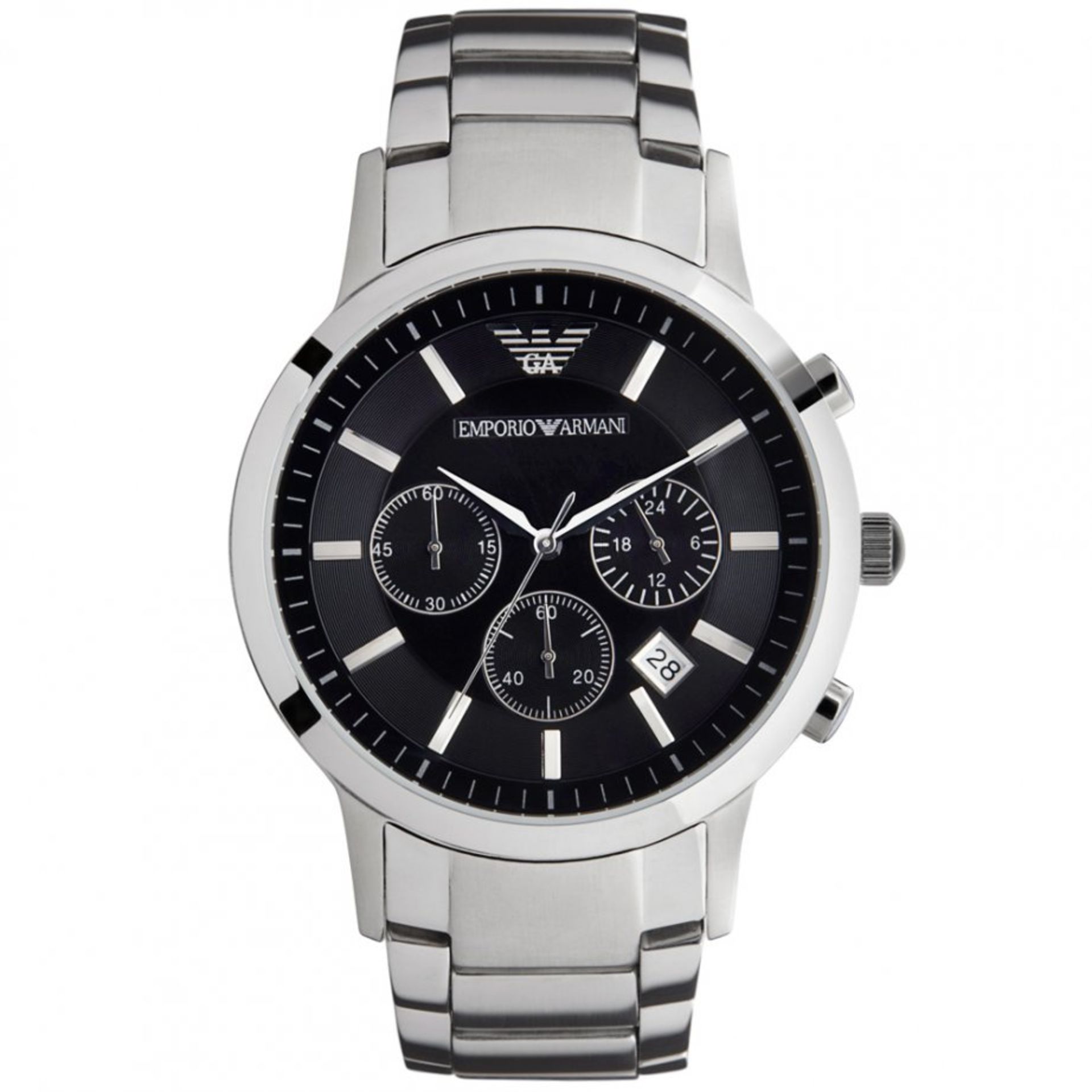 Gents Emporio Armani watch, model number AR2434, stainless steel with chunky bracelet strap. Round