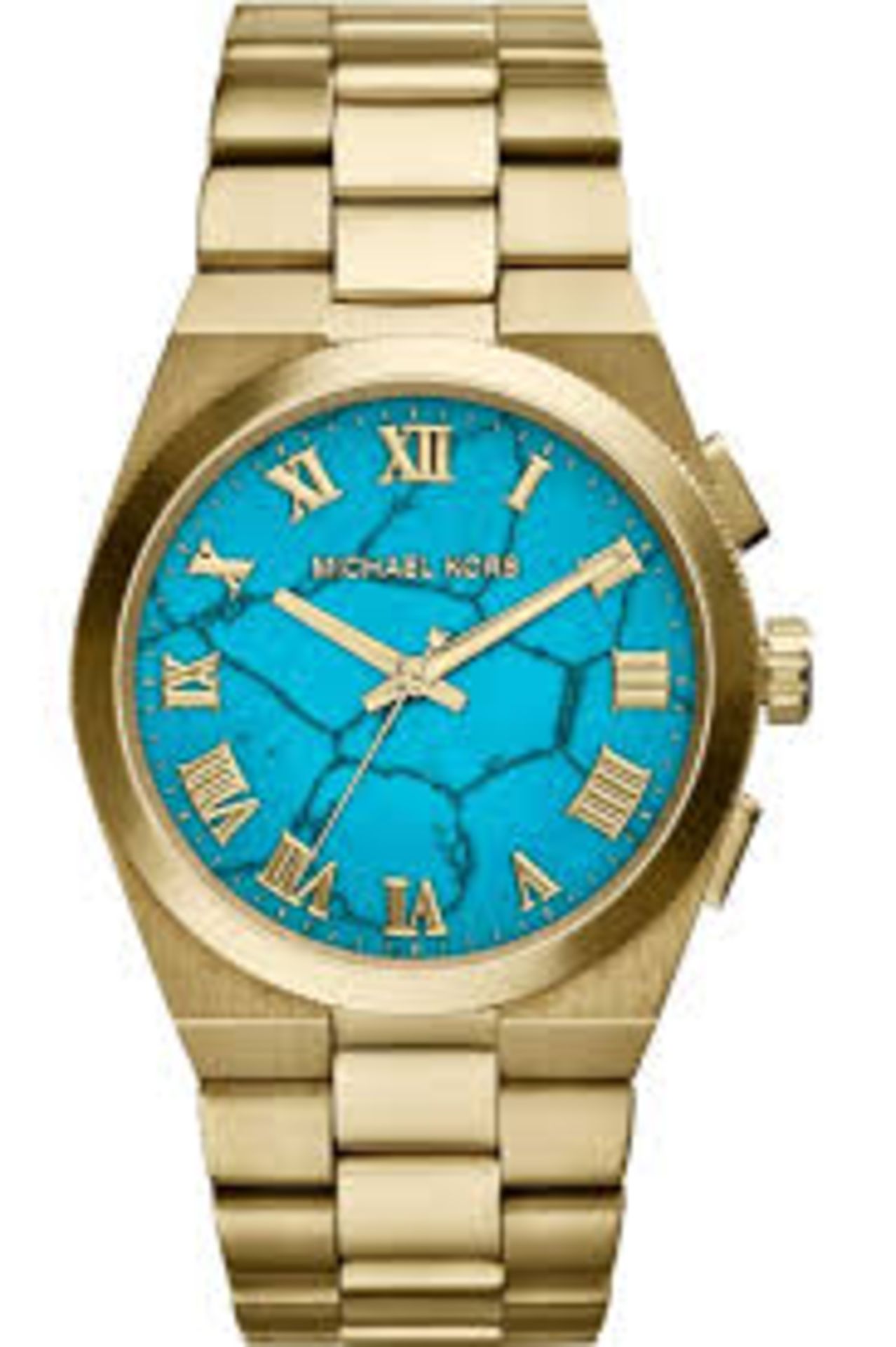 Ladies Michael Mors watch, model number MK5984, stainless steel with yellow gold plating.  Round