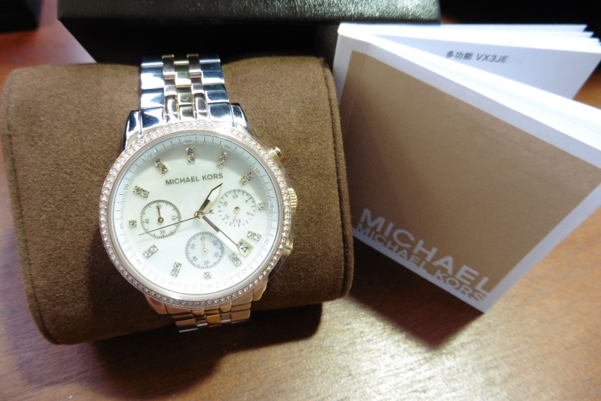 Ritz collection from Michael Kors, model number MK5650, stainless steel with tri- colour strap.