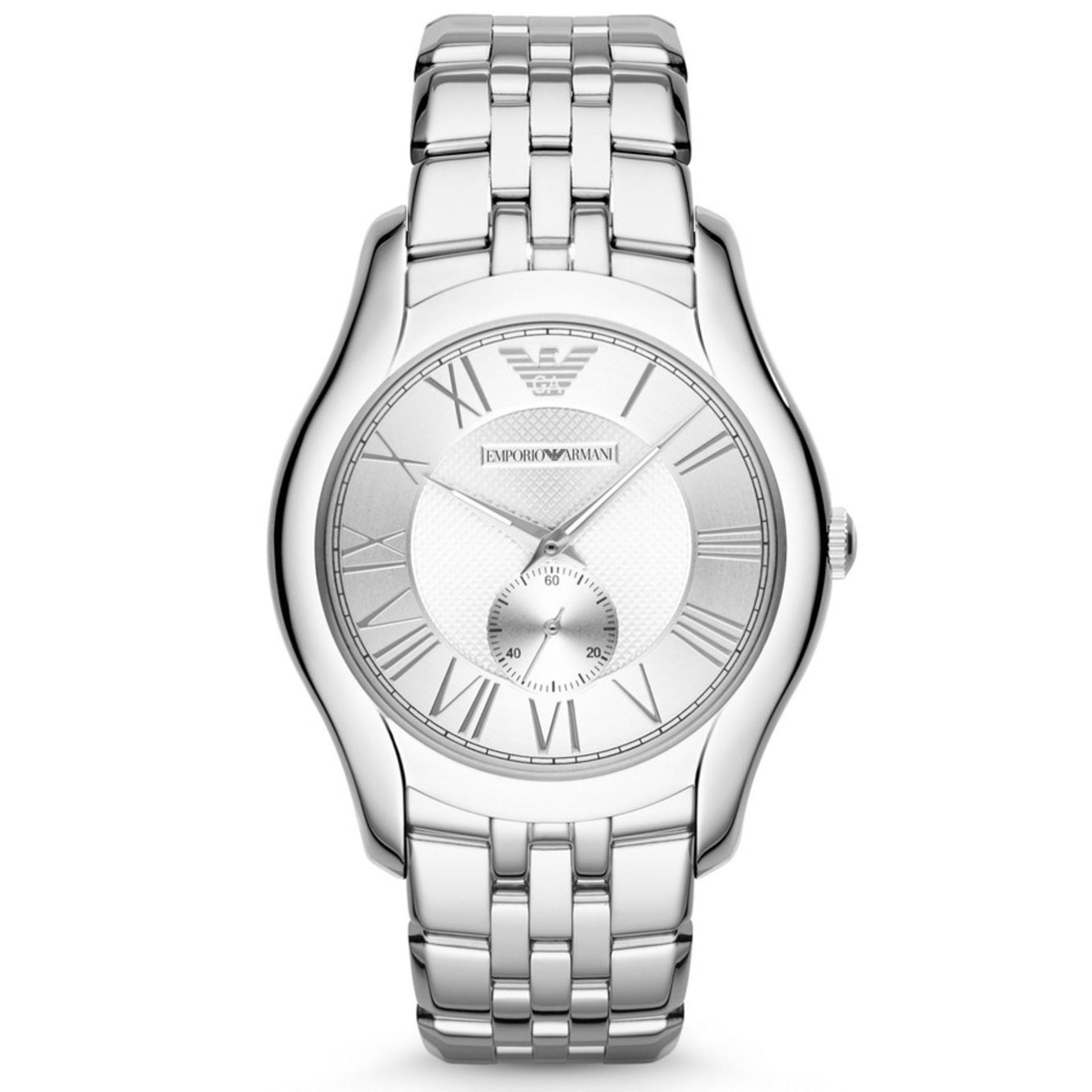 Gents Emporio Armani watch, model number AR1788, stainless steel casing and bracelet strap. Round