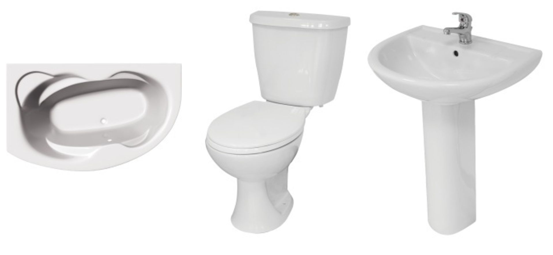 Gradus 1500 off white right hand bath, basin and pedestal, close coupled loo pan, cistern,