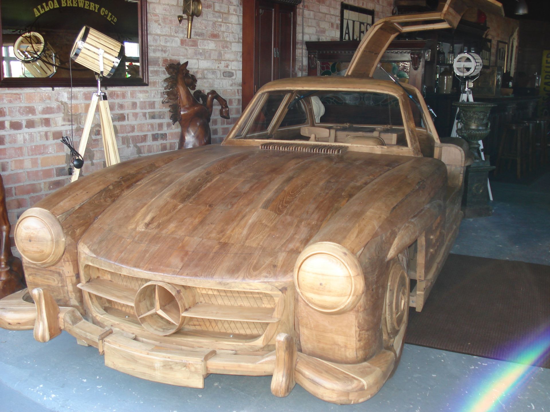 LIFESIZE HANDMADE EXCEPTIONAL SOLID TEAK UNIQUE MERCEDES BENZ GULLWING  Appraisal:  Serial No: