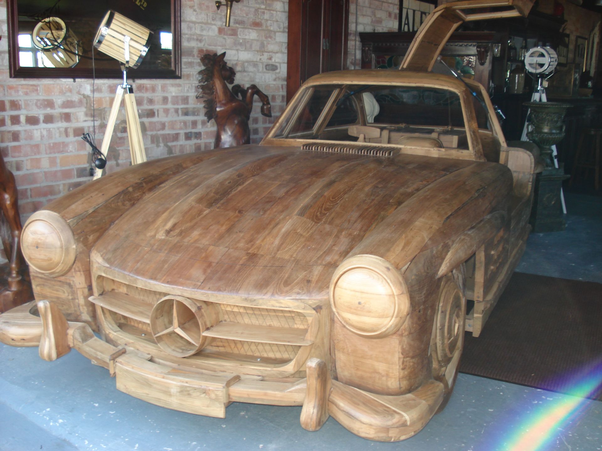LIFESIZE HANDMADE EXCEPTIONAL SOLID TEAK UNIQUE MERCEDES BENZ GULLWING  Appraisal:  Serial No: - Image 2 of 8