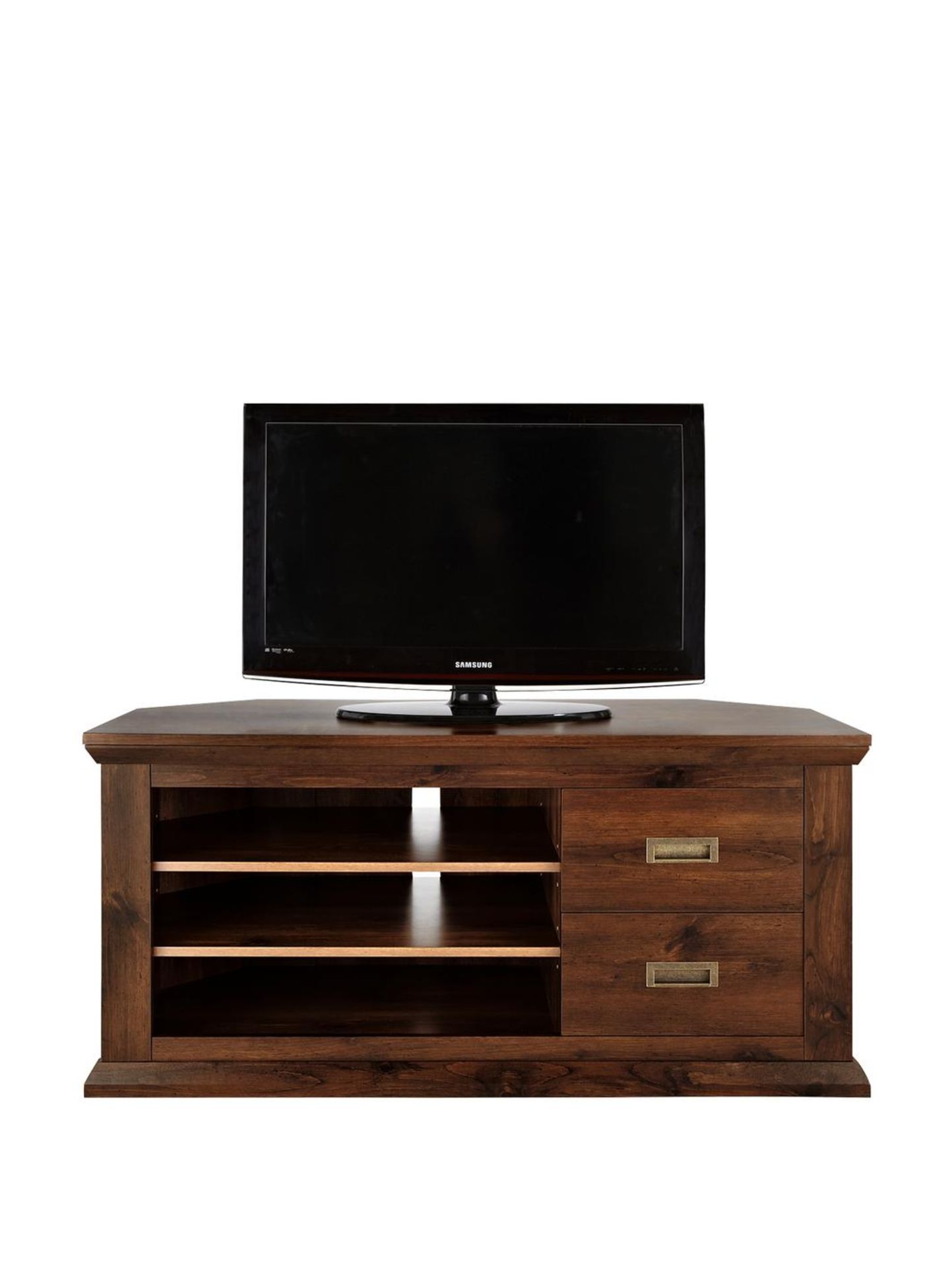 Rustic walnut corner tv unit