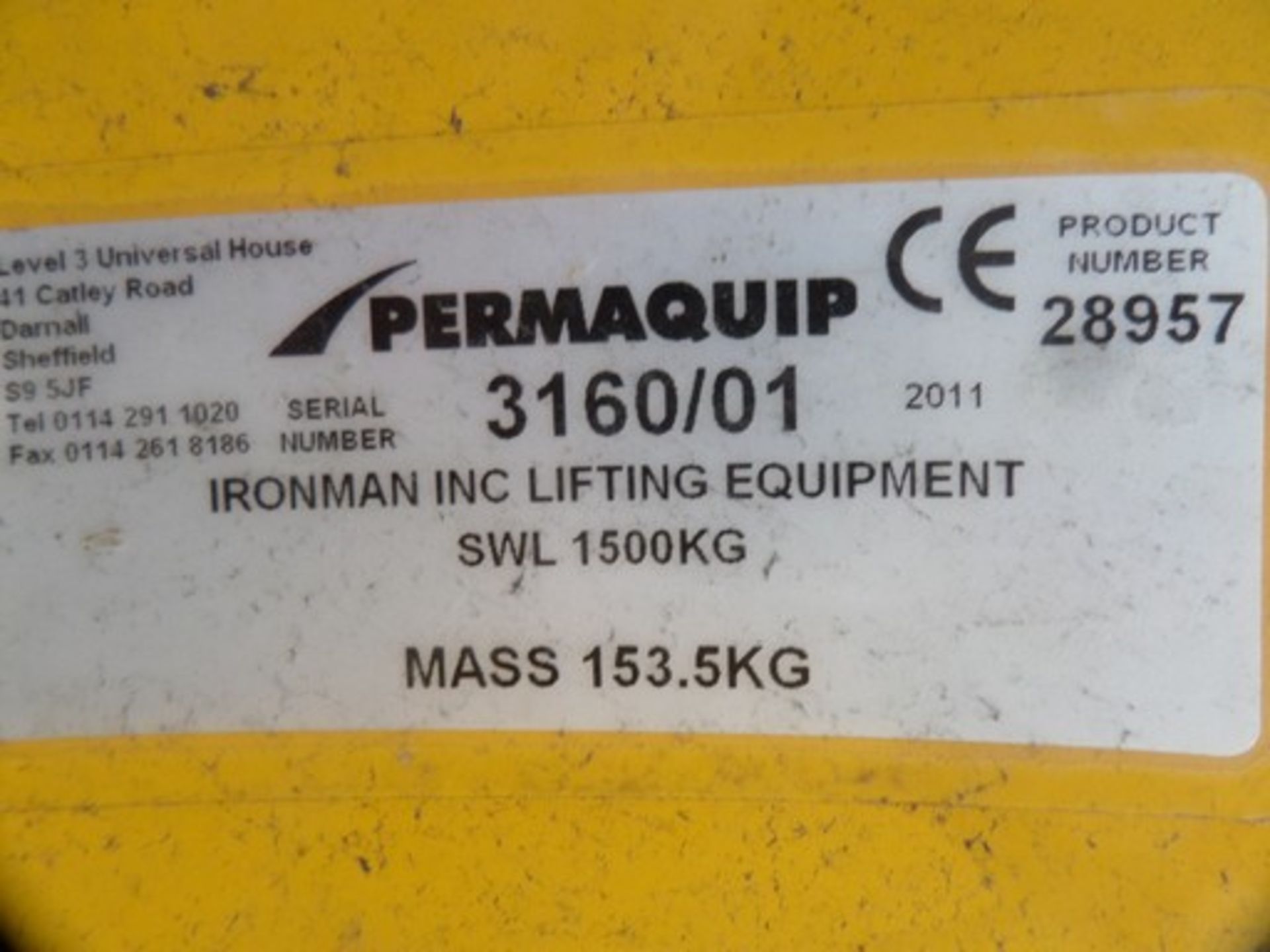 Permaquip Ironman {015419} IRONMAN INC LIFTING EQUIPMENT Ironman is designed to be used singularly - Image 5 of 6