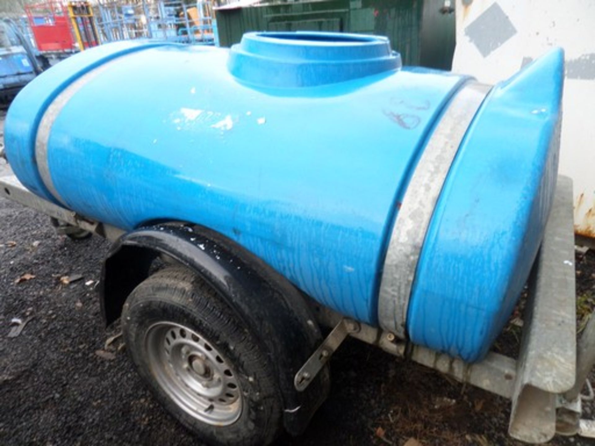 {015537} 250 GALLON WATER BOWSER Fitted to a western trailer and looks ok but bowser is missing