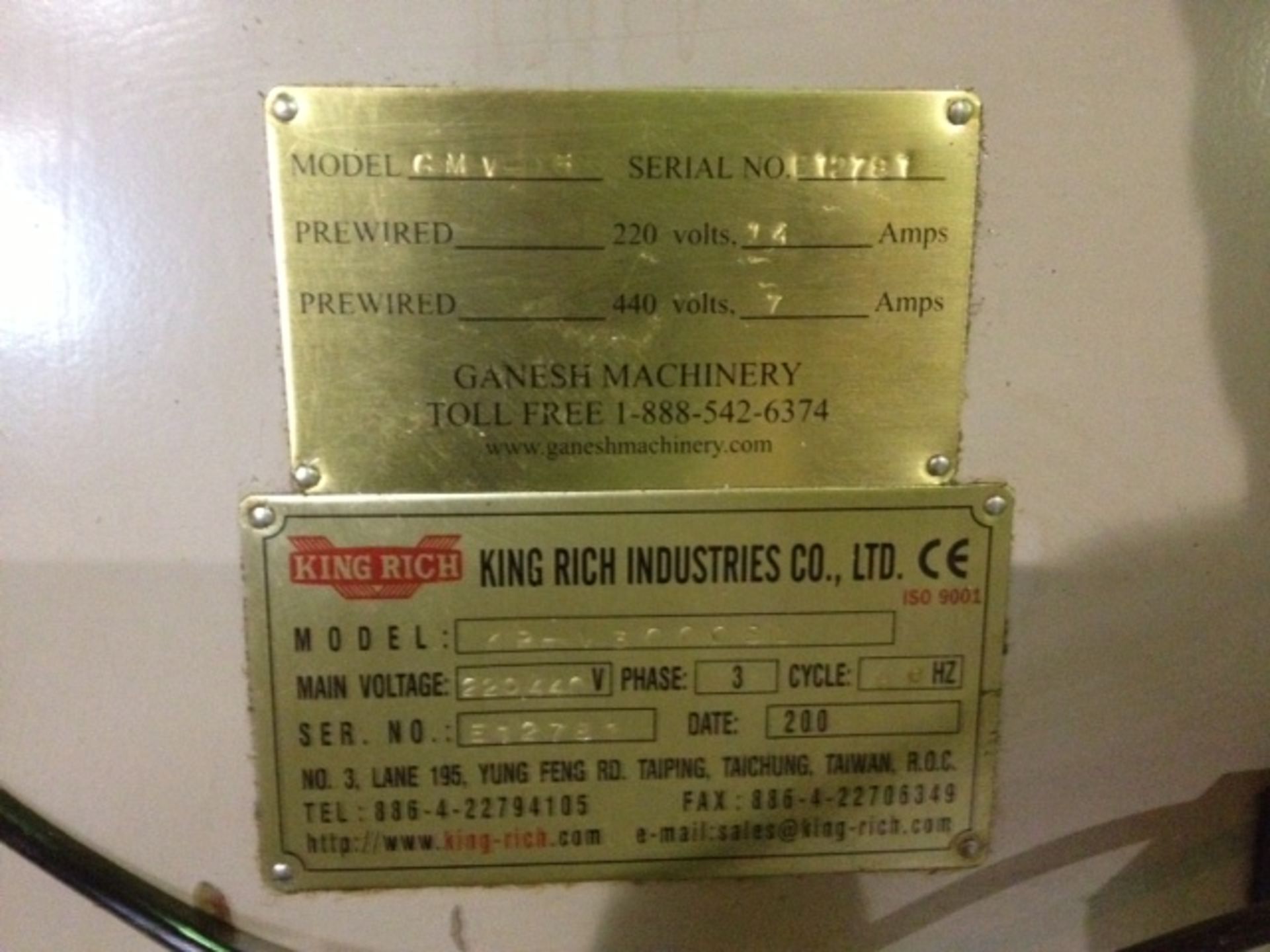 5 HP GANESH / KING RICH KR-V3000 Turret Mill - Image 3 of 3